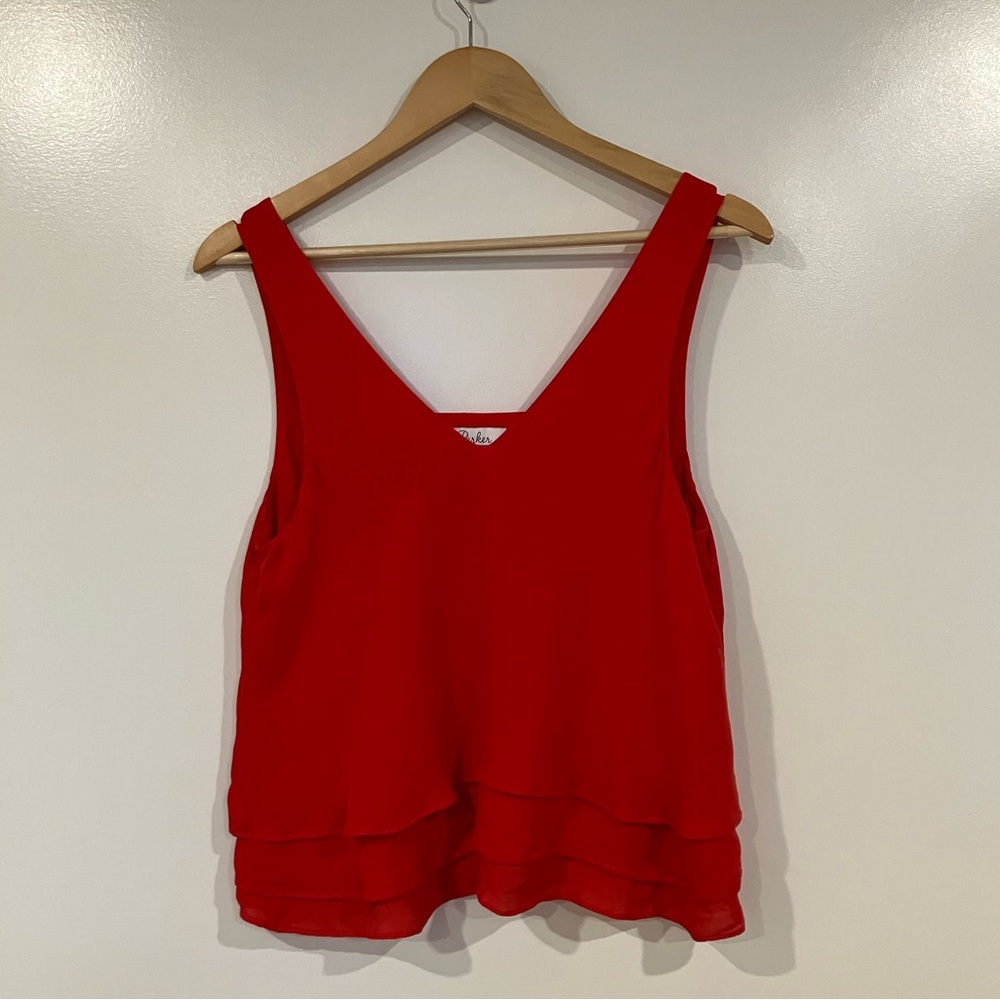 Parker Red Sleeveless Silk Top – Size Small